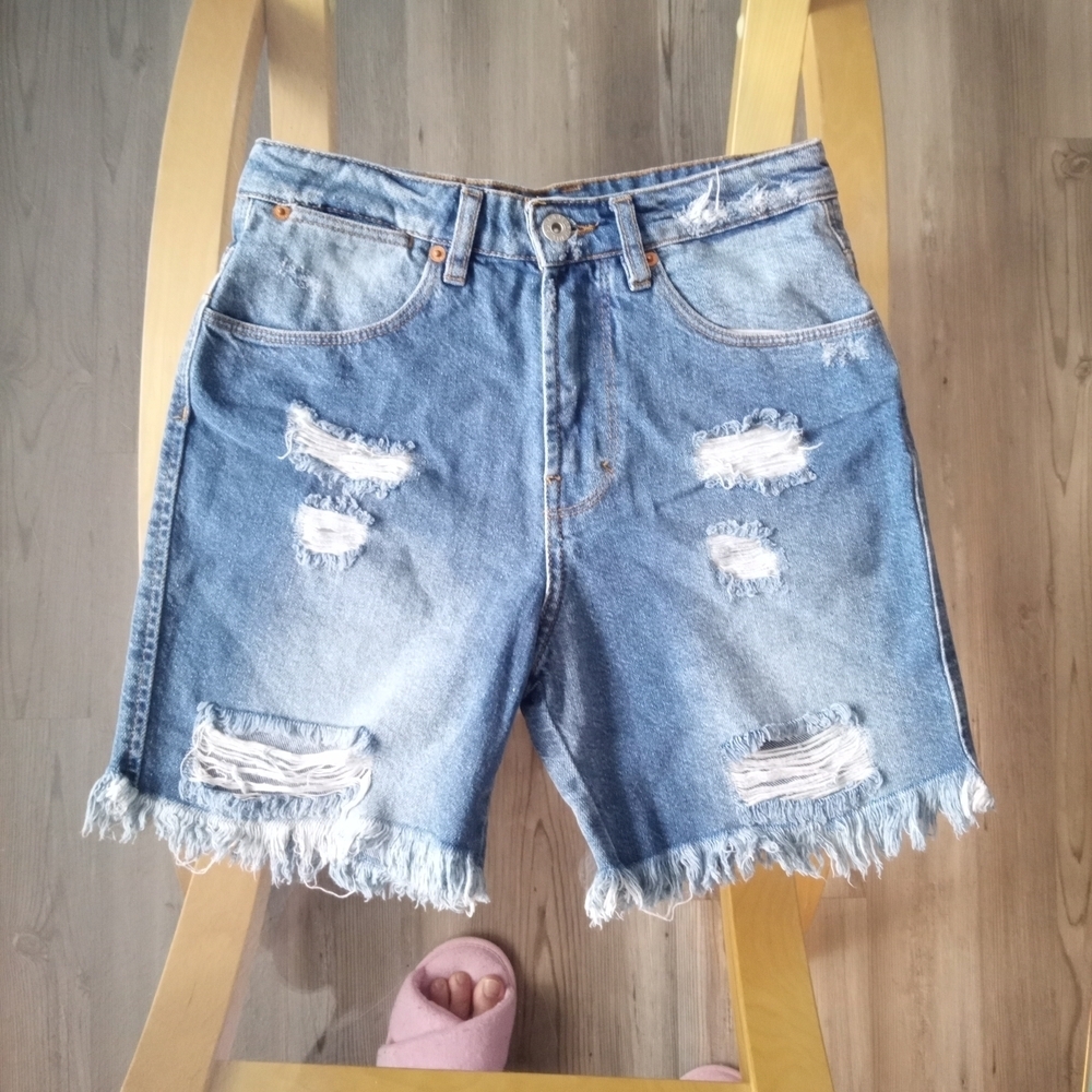Pull&Bear Blue Distressed Jean Shorts